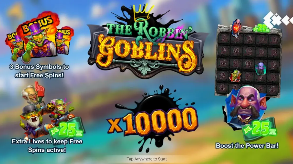 Tampilan visual slot Robbin’ Goblins dengan tema goblin yang penuh ledakan
