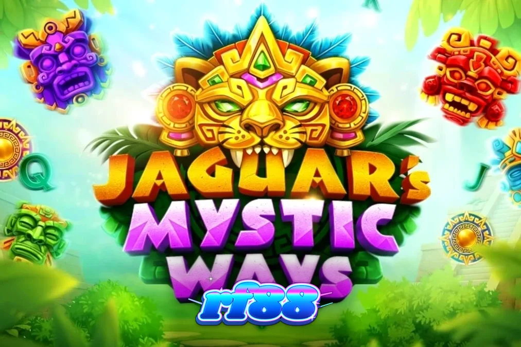 Tampilan antarmuka seluler Jaguar’s Mystic Ways dengan latar belakang hutan kuno